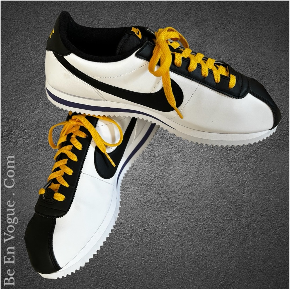 NIKE Cortez Leather LA Lakers White Black Amarillo (MEN)